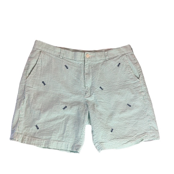 Brooks Brothers Seersucker 40 Waist Green & White With Fish Embroidered Shorts - Picture 9 of 10